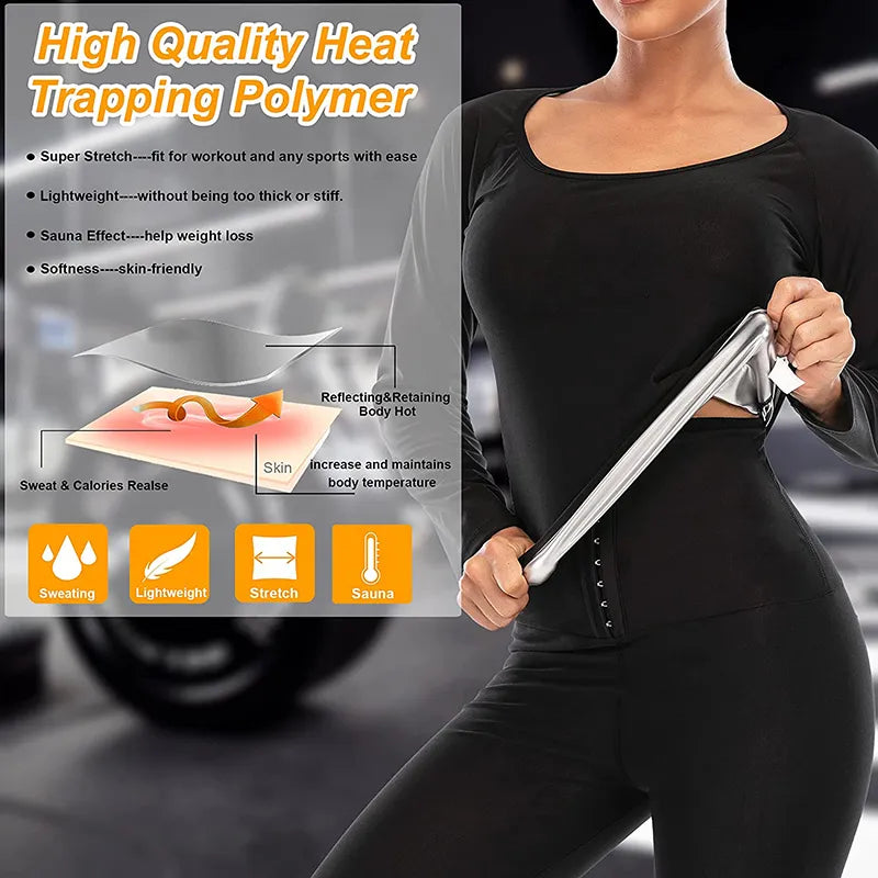 Women Sauna Suits Long Sleeves Sweat Body Shaper.