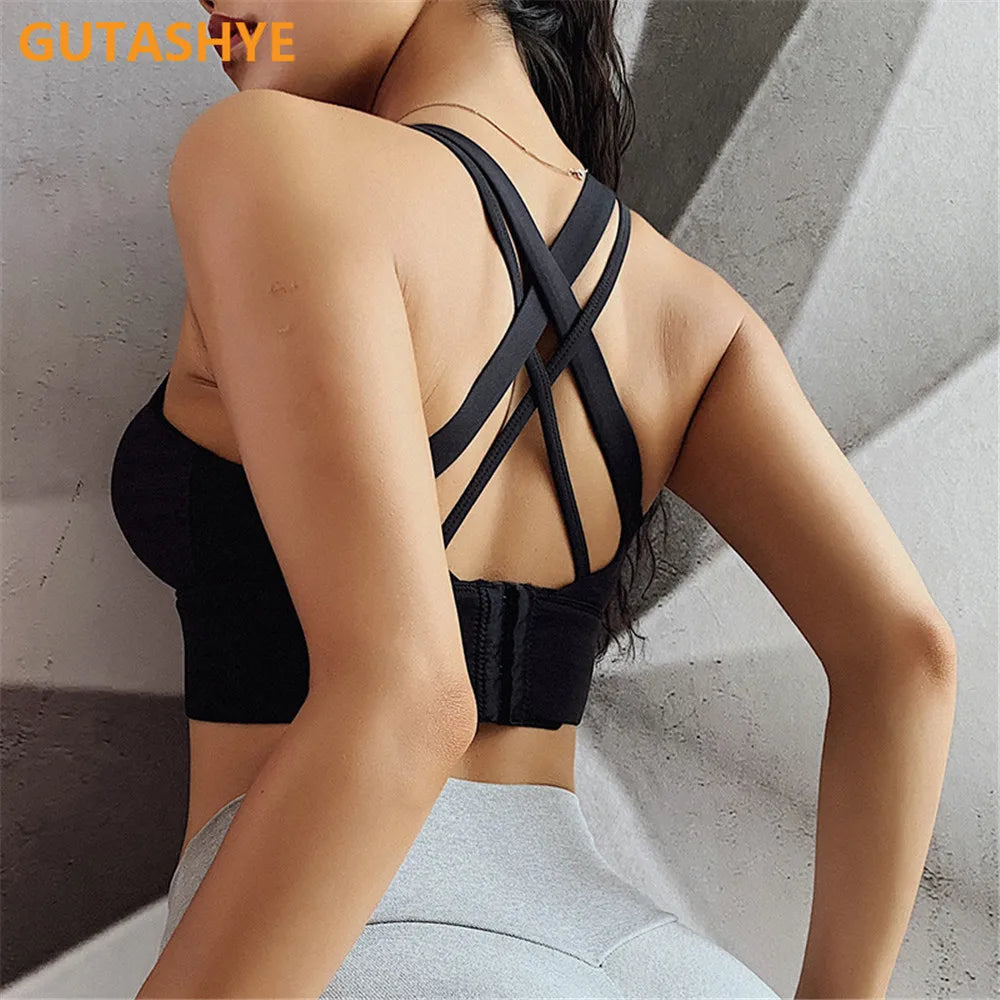 Yoga  Push Up Bra Women Sports Bra Back Closure High Impact Workout Sport Top Crop Fitness Wear For Yoga Gym Brassiere Sportswear