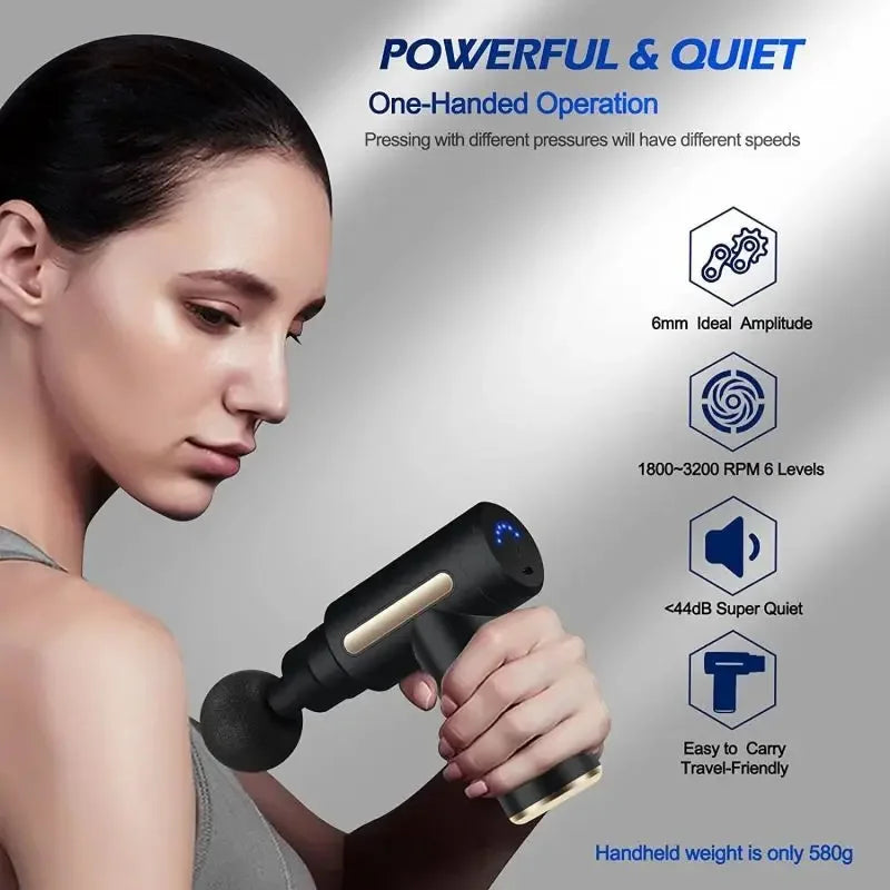 Fitness - Portable Fascia Gun Deep Tissue Massage Mini Lightweight and Adjustable Speed Massage Equipment Suitable for the Whole Body