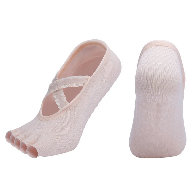 Yoga Socks Lace Cross Strap Bandage Non Slip Gym Workout Pilates Ballet Dance Cotton Split Toe Grip Floor Socks