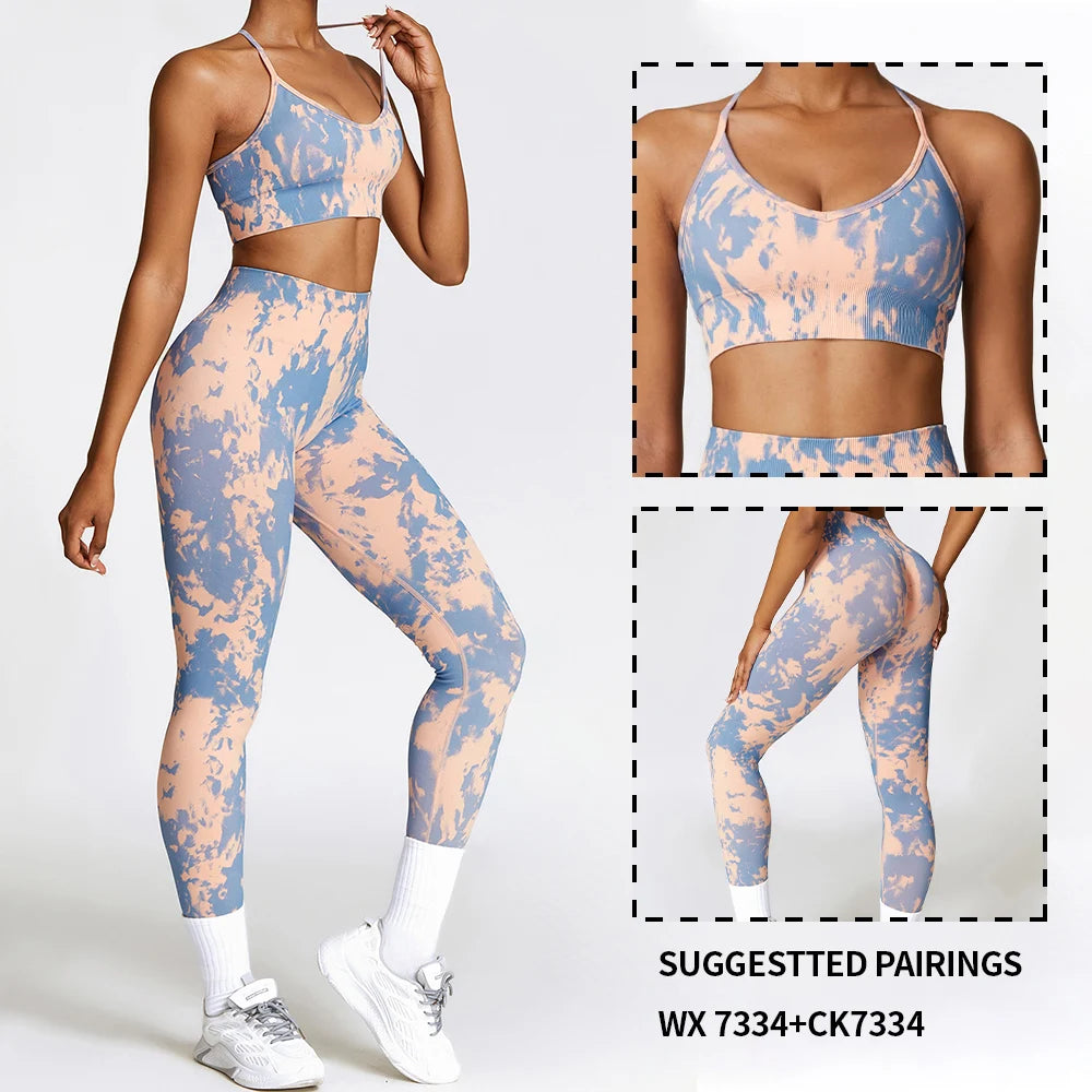 Yoga 2 Pcs Prints Seamless Sports Sets Yoga Kit for Fitness.