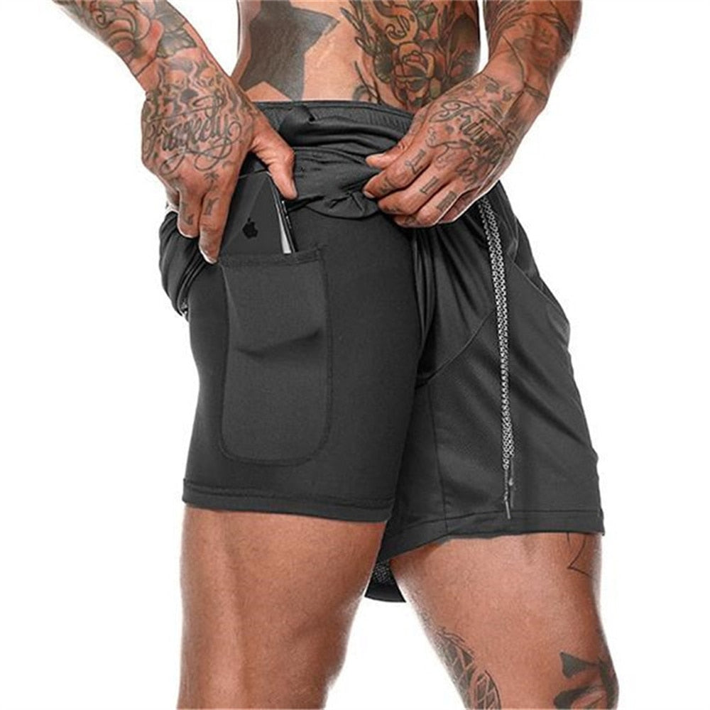 Double Layer Solid Shorts Large Size Fitness