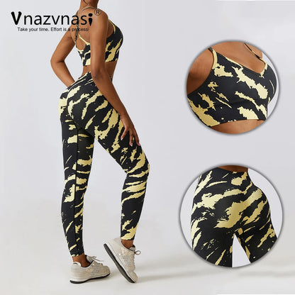 Yoga 2 Pcs Prints Seamless Sports Sets Yoga Kit for Fitness.