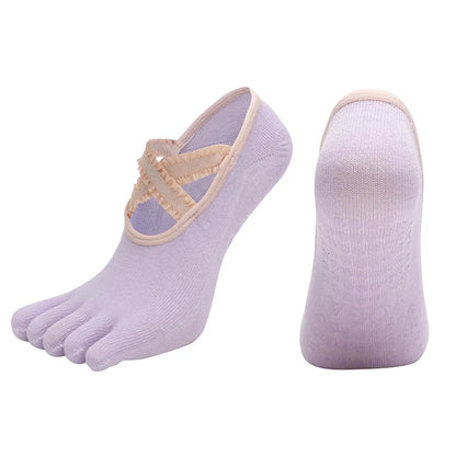 Yoga Socks Lace Cross Strap Bandage Non Slip Gym Workout Pilates Ballet Dance Cotton Split Toe Grip Floor Socks