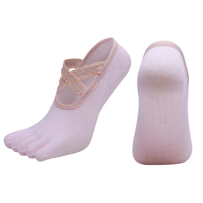 Yoga Socks Lace Cross Strap Bandage Non Slip Gym Workout Pilates Ballet Dance Cotton Split Toe Grip Floor Socks