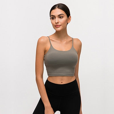 Solid Cami Sports Bra Women Vest Type Push Up Gym Crop Top