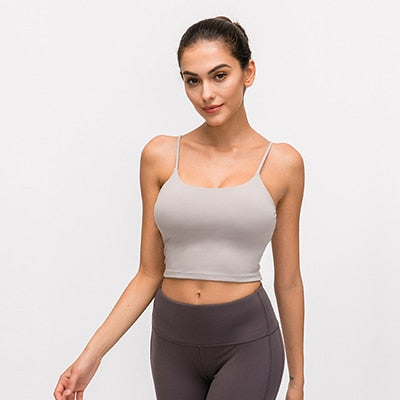 Solid Cami Sports Bra Women Vest Type Push Up Gym Crop Top