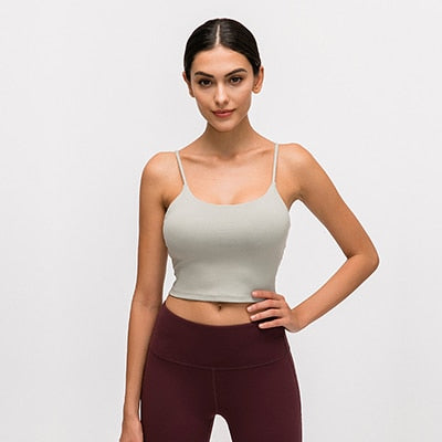 Solid Cami Sports Bra Women Vest Type Push Up Gym Crop Top