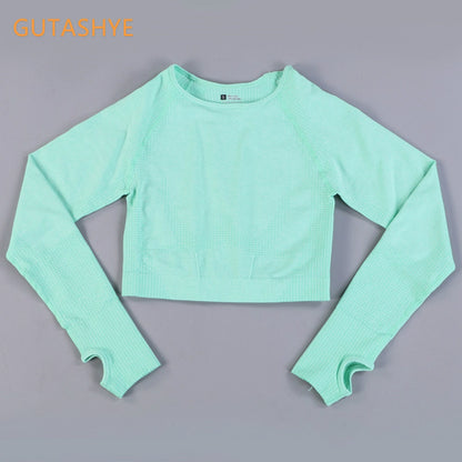 Long Sleeve Gym Yoga Sports Crop Top Women